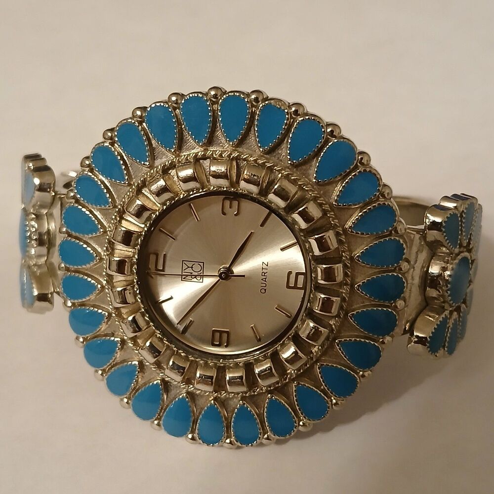 NY&C Sunshine Blue & Silver Tone Bezel Boho Chic Quartz Watch 26600